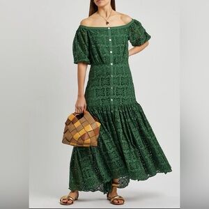 Veronica Beard Off-Shoulder Cali Eyelet Embroidered Maxi Dress